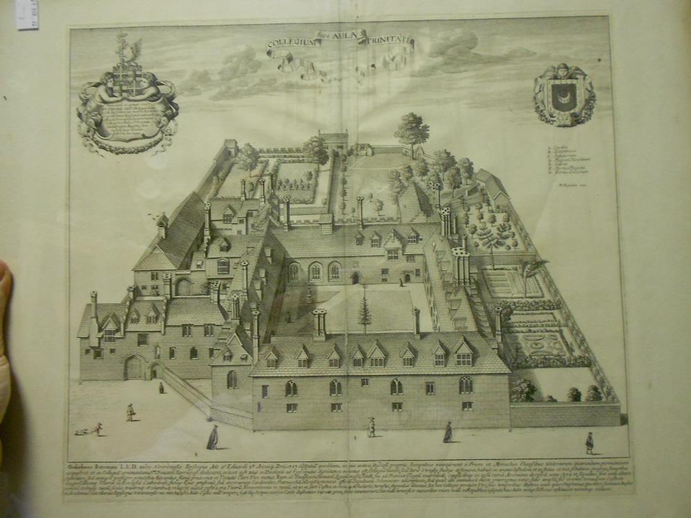 After David Loggan, View of Trinity Hall, engraving, 43 x 53cm (sheet, slight tears to centre fold);