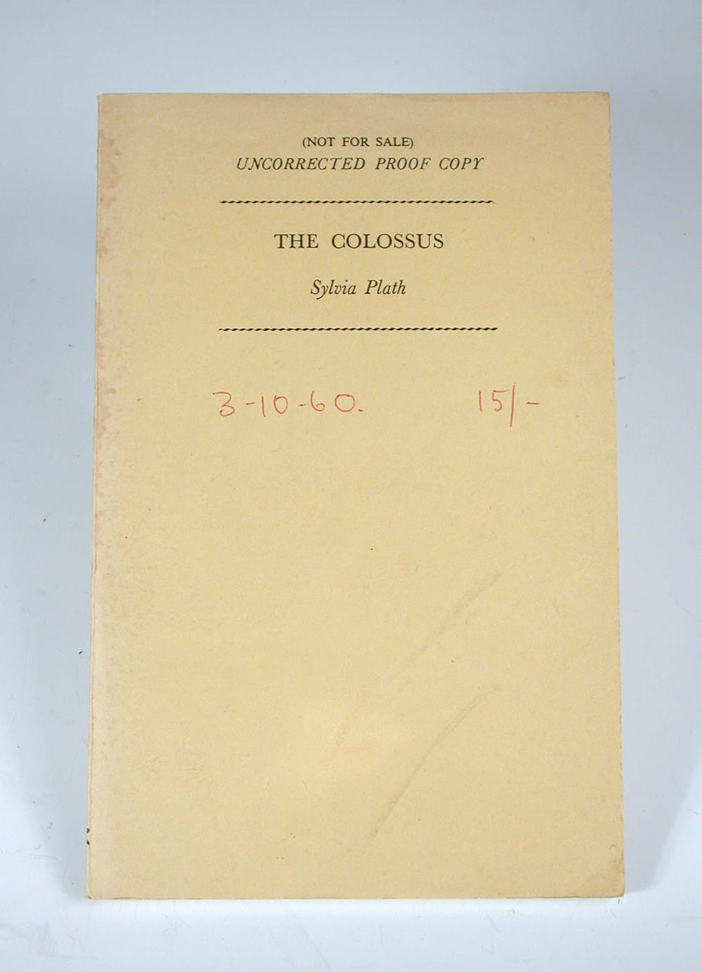 PLATH (Sylvia) The Colossus, Heinemann 1960, uncorrected proof copy, original yellow paper wrapper