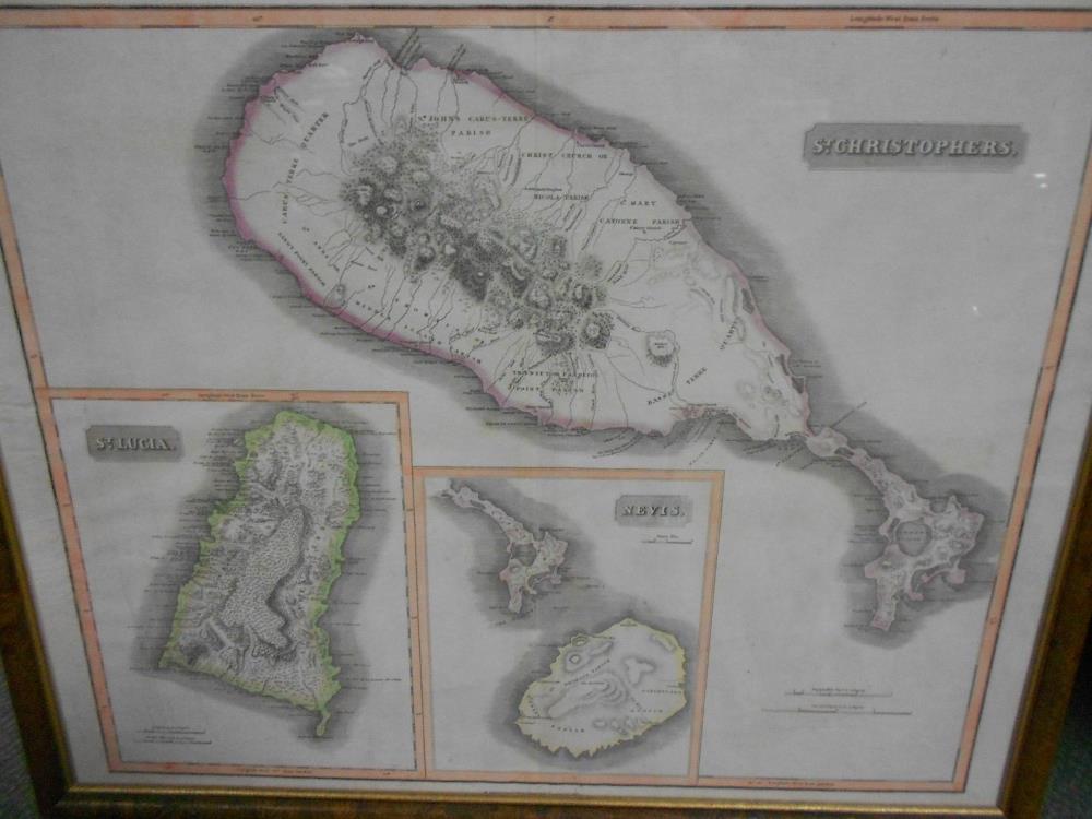 West India Islands, Hand coloured line engraved map showing St Christophers, St Lucia, and Nevis and