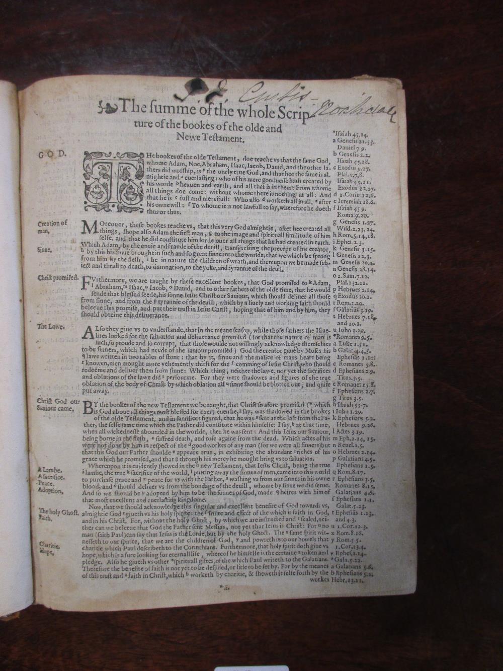 Bible, Christopher Barker 1582, in two vols., black letter, lacking main and OT title, lacking first - Image 2 of 4