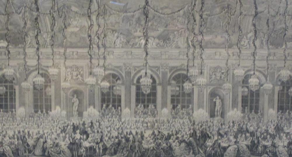 Versailles, Galerie des Glaces, Historical banqueting scene, engraving, late 19th century, 46.5 x - Image 2 of 2