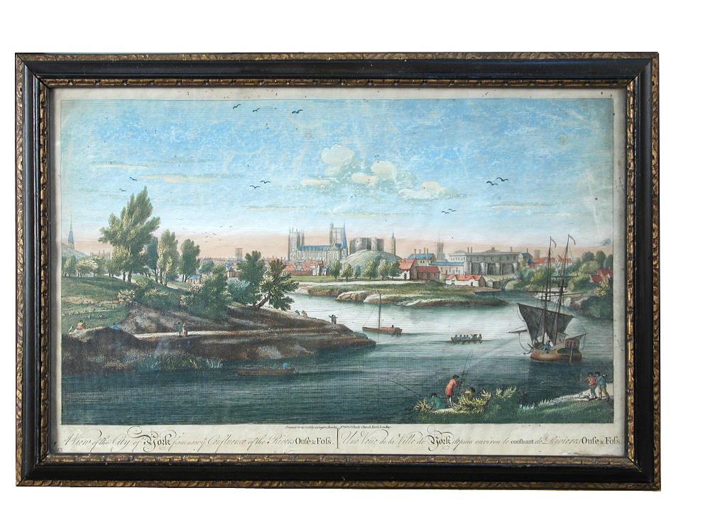 Two hand coloured engravings of York and Fontainebleau by Carrington Bowles, 27 x 42cm; together