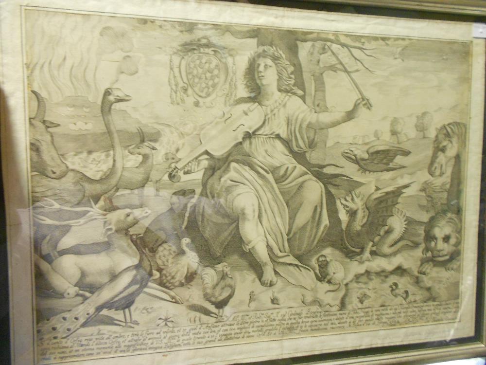 After Giovanni Battista Pasqualin, Orpheus Taming the Beasts, engraving, 1622, 41 x 57cm; with The - Image 2 of 5