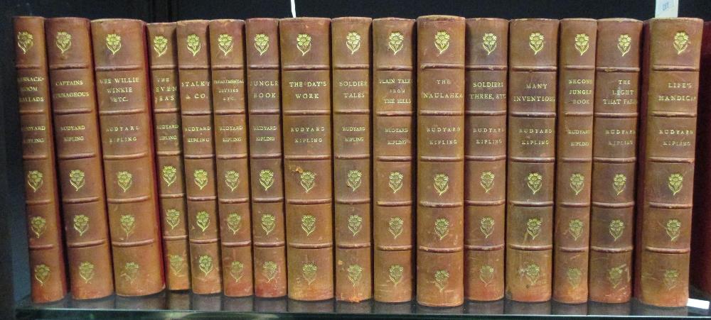 Bindings. KIPLING (R) Works, 16 vols, c.1900, 8vo; THACKERAY (W) Works, 13 vols.; TROLLOPE (A) Orley - Image 2 of 5