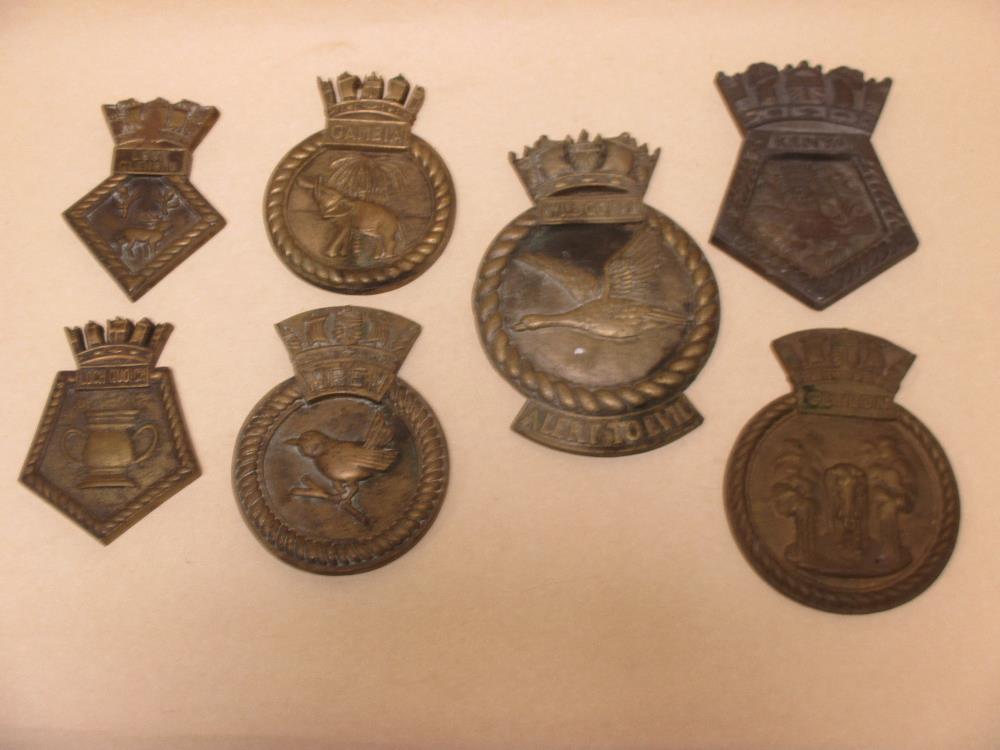 A group of seven cast Naval Ships' crests: HMS Ceylon, HMS Gambia & HMS Kenya (Crown Colony Class - Image 2 of 3