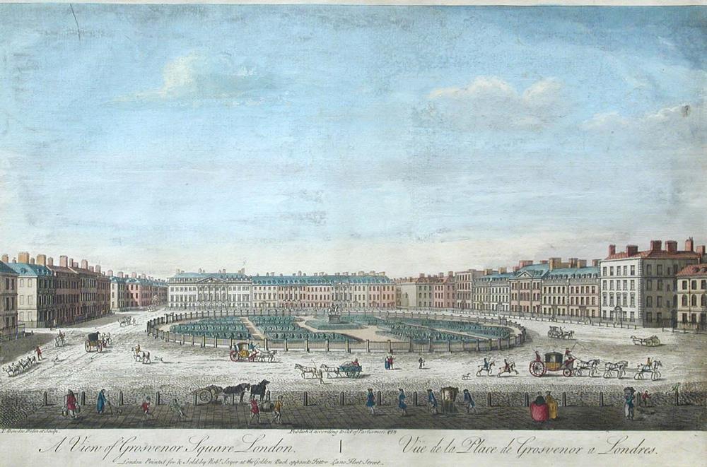 T. Bowles A View of Grosvenor Square, London; The South West Prospect of London, coloured