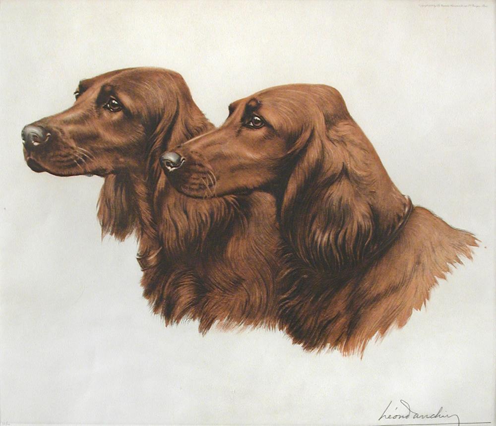 Leon Danchin (French, 1887-1939) Two Setter Heads, coloured photogravure by La Gravure Francaise,