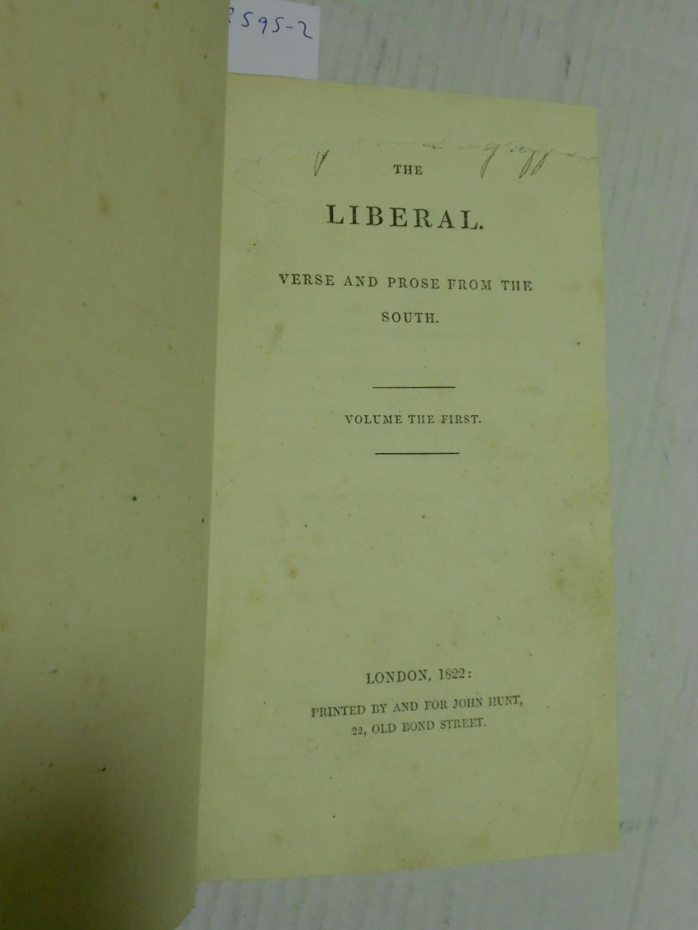 HUNT (Leigh) The Liberal, Verse and Prose from the South, 2 vol. in one, London 1822-23, 8vo, - Image 2 of 4