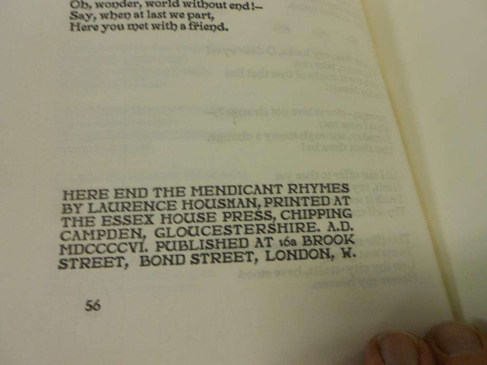 HOUSMAN (L) Mendicant Rhymes, Essex House Press 1906, vellum backed boards; De FONTENELLE (B) A - Image 3 of 4