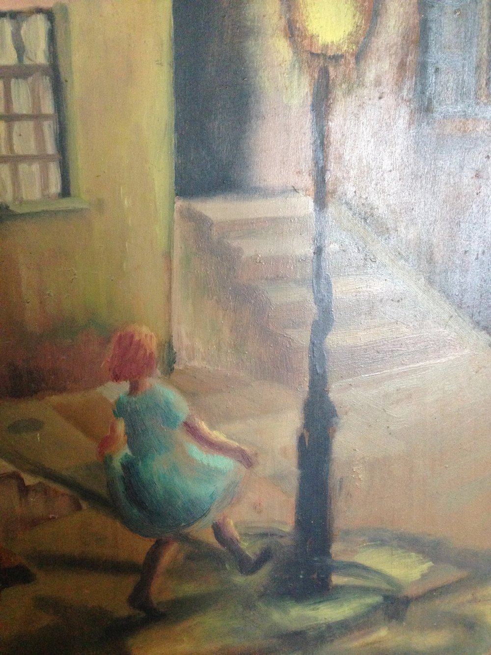 § Monica Rawlins (Welsh, 1903-1990) Study of a small girl dancing under a street lamp unsigned oil - Image 3 of 5