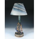 Quentin Bell, a Fulham Pottery figural lamp base and painted shade, the central column with a King