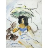 § Mervyn Peake (British, 1911-1968) Woman with an Umbrella, Spain, June 24, '34 signed lower left "