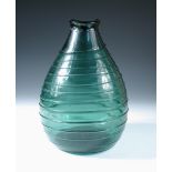 Attributed to Powell, a large ribbon-trailed green glass vase, the ovoid body with rough finished