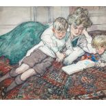 § Steven Spurrier, RA (British, 1878-1961) Study of Gertrude Spurrier reading with her sons,