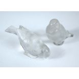 René Lalique, a pair of frosted-glass birds, one modelled feeding, the other simply squatting, the