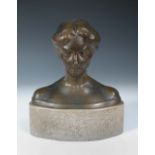 After J. Bory (Hungarian 1879-1959), a bronze bust of an Art Nouveau lady, inscribed to reverse
