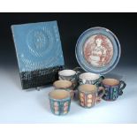 Quentin Bell, six Pottery mugs, each decorated with loosely geometric designs 8cm (3in)