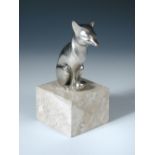 G. H. Laurent, a silvered bronze model of a fox, modelled seated to a marble cube base, possibly a