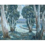 Sydney Carter (South African, 1874-1945) South African Blue Gums in a river landscape signed lower