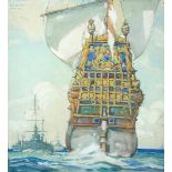 F Gregory Brown (British, 20th Century) Galleon and Warship, 1931 signed upper left "F Gregory