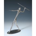 A Hagenauer silvered bronze model of a Javelin thrower, modelled mid-throw to an oval base,