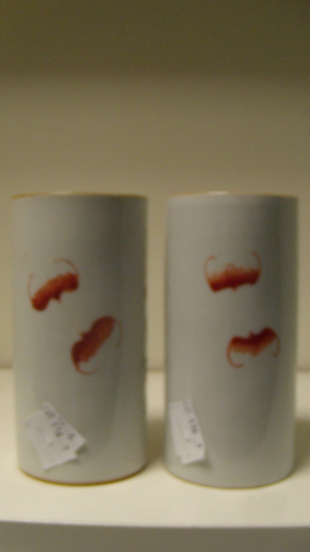 Two late 19th century brush pots, one of the cylindrical sides painted in iron red with Zhong Kui - Image 2 of 3