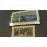 Hiroshige and Yoshitaki(1841-1899) two triptych woodblock prints, the first of pine trees on a