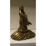 A 19th century silver inlaid polished bronze figure, the bearded deity calmly standing on the