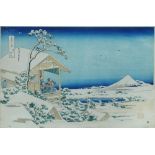 After Katsushika Hokusai (1760-1849), two woodblock prints, the Empress Jito's poem from the
