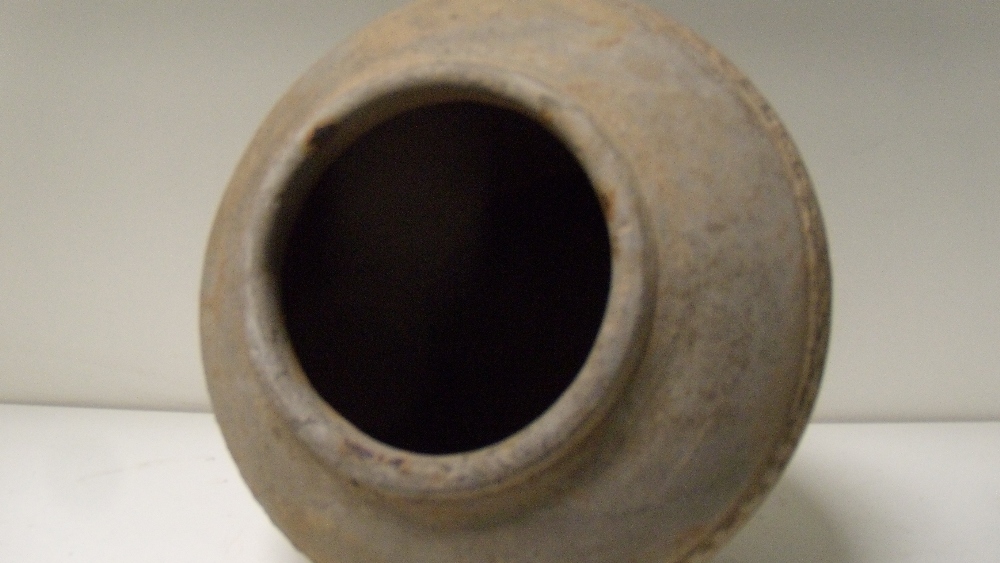 An archaic style grey pottery jar, the rim above rounded shoulders ending a wheel impressed band and - Image 3 of 3