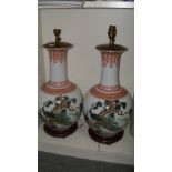 A pair of Republic period vases as electric lamps, the necks and shoulders printed in red with