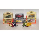 Two boxes of assorted of mainly Corgi toy cars, lorries and trucks, some boxed or in plastic casing,