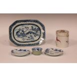 An octagonal blue and white plate together with a collection of oriental ceramics