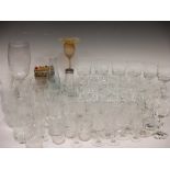 A set of Moser modern cut glass and various other glassware (two shelves)