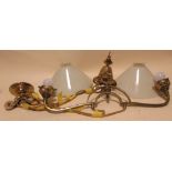 A 19th century brass 'rise and fall' two branch ceiling light