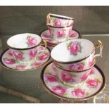 Five Spode tea cups and saucers painted with roses, (10)