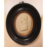 A oval plaster bust of a gentleman with inscription to reverse "Edward Daniel Clarke of Jesus