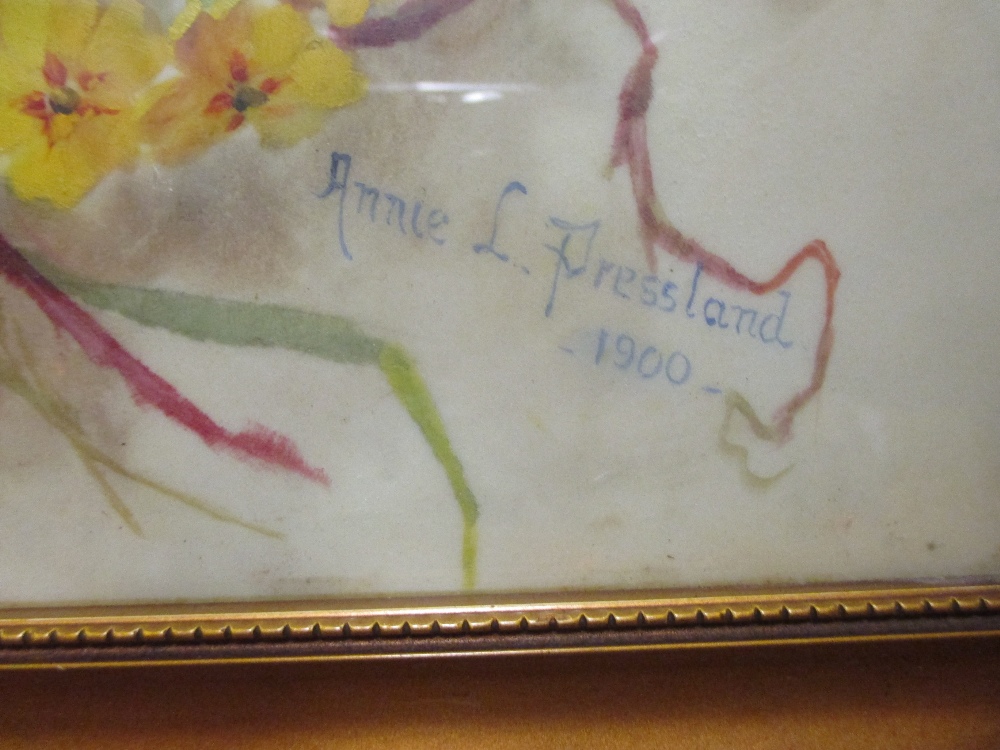 Annie L Pressland, a floral painted ceramic plaque, signed and dated 1900, 34 x 24cm - Image 2 of 2