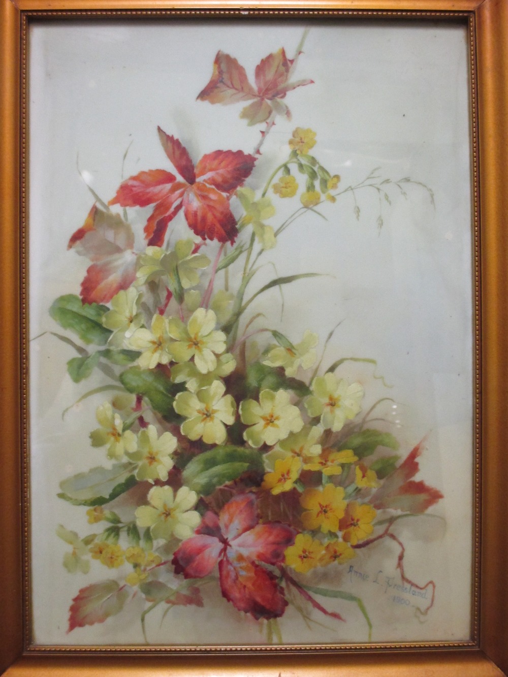 Annie L Pressland, a floral painted ceramic plaque, signed and dated 1900, 34 x 24cm