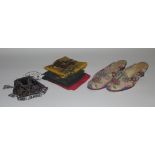 A pair of vintage bead work shoes and a quantity of vintage clothing etc