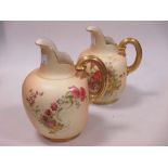 A Royal Worcester blush ivory cleft jug, floral painted, puce mark 8 dots, 17.5cm high, and a