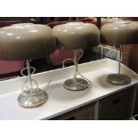 Seven 1970's table/desk lamps, shades approx 31cm diameter