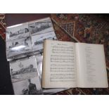 An album of railway and other postcards together with sheet music, a watercolour of a sybil and