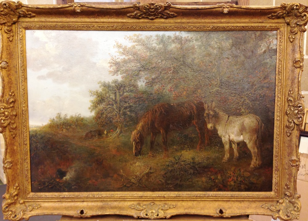 Edward Robert Smythe (British, 1810-1899) A chestnut pony and a donkey, with a gypsy encampment - Image 2 of 6