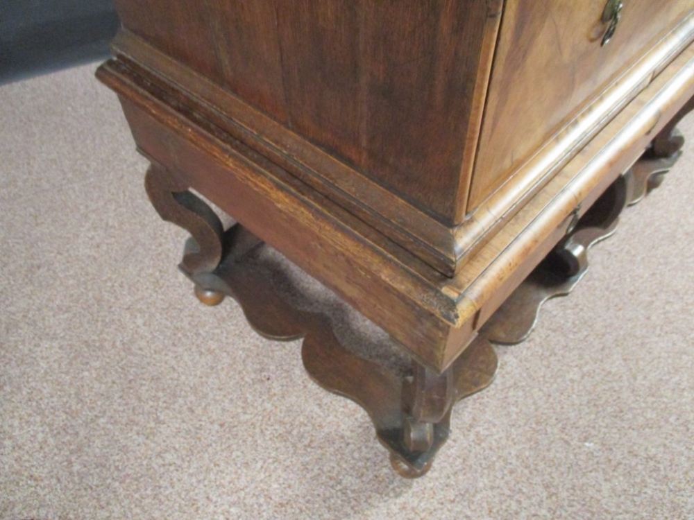 A William & Mary walnut chest on stand, with feather banded border decoration, brass drop handles, - Image 3 of 7