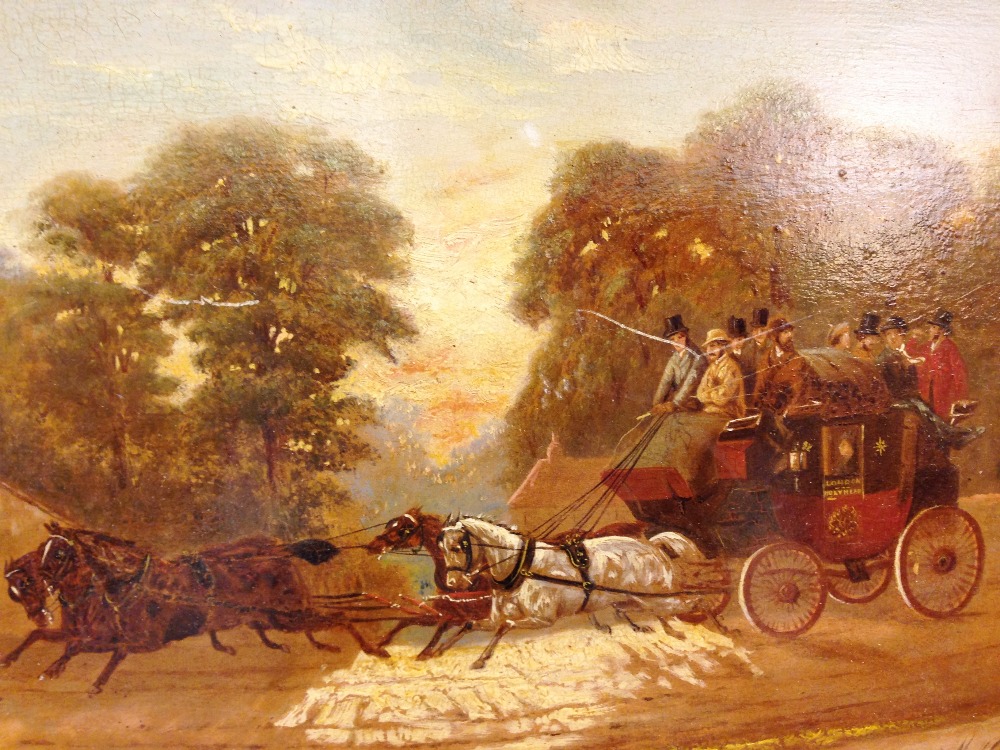 Circle of Henry Alken (British, 1785-1851) Hounds crossing a lane in full flight in front of a Coach - Image 4 of 7
