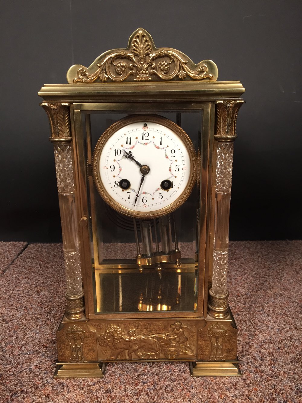 A French gilt brass four-glass mantle clock, with swagged enamel 8cm (3in) dial, glass front - Image 2 of 7