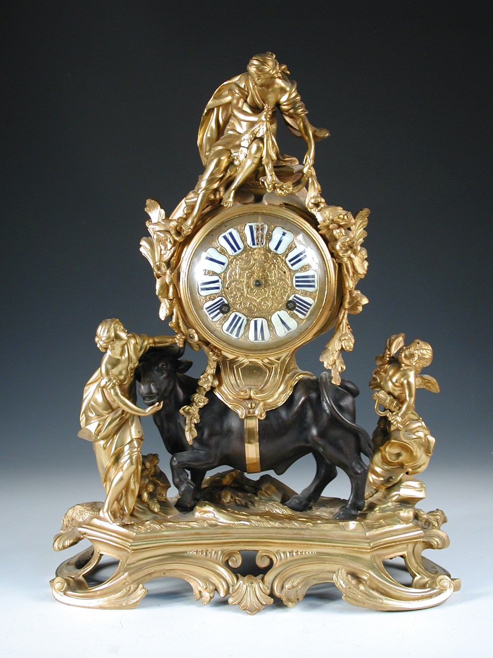 A French 18th/19th century ormolu and bronze mantel clock modelled as Europa and the Bull, quarter