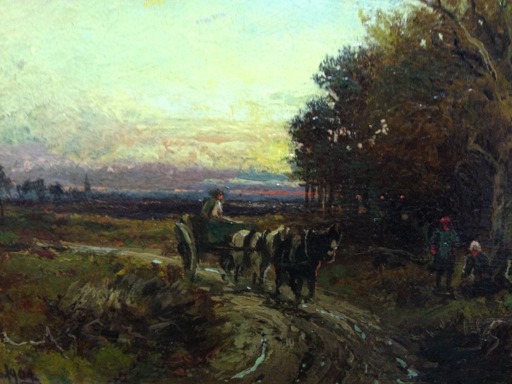 William Manners (British, 1860-1930) The End of the day - a pony and trap going home at sunset - Image 2 of 5