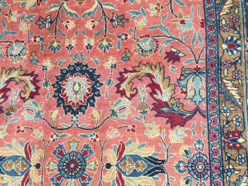 A Tabriz pink ground wool carpet, 484 x 345cm (189 x 135in) Good levels of pile and colours remain - Image 3 of 3